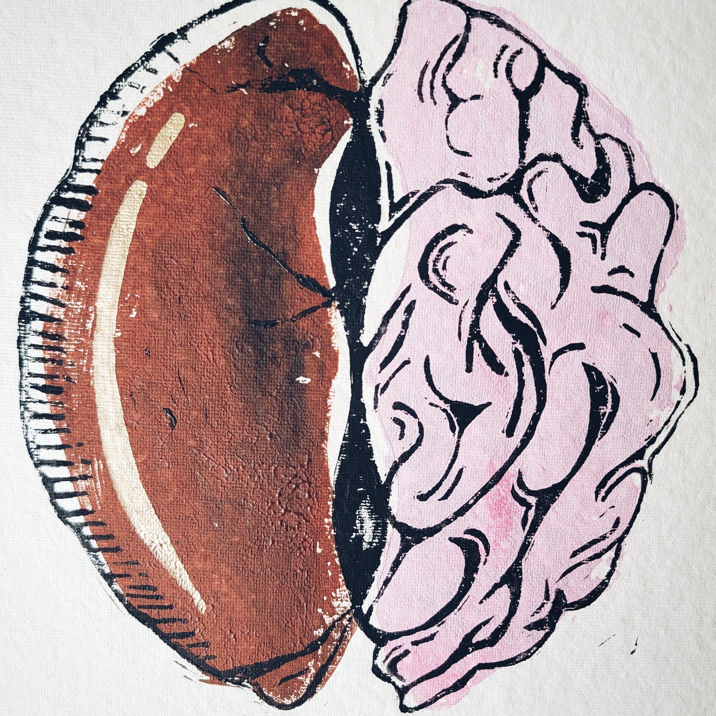 "Coffee Bean Brain" - signed linocut art print