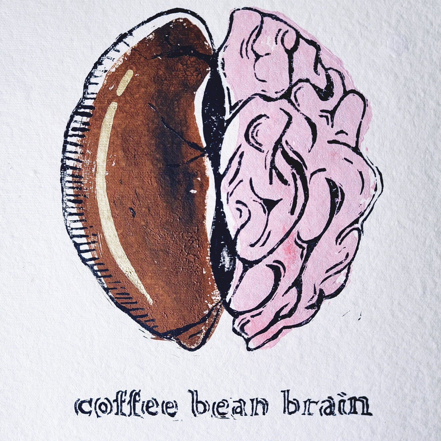 "Coffee Bean Brain" - signed linocut art print
