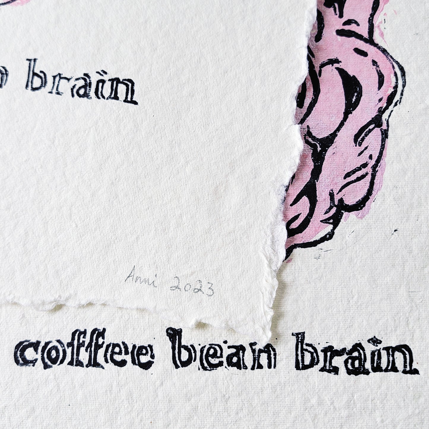 "Coffee Bean Brain" - signed linocut art print