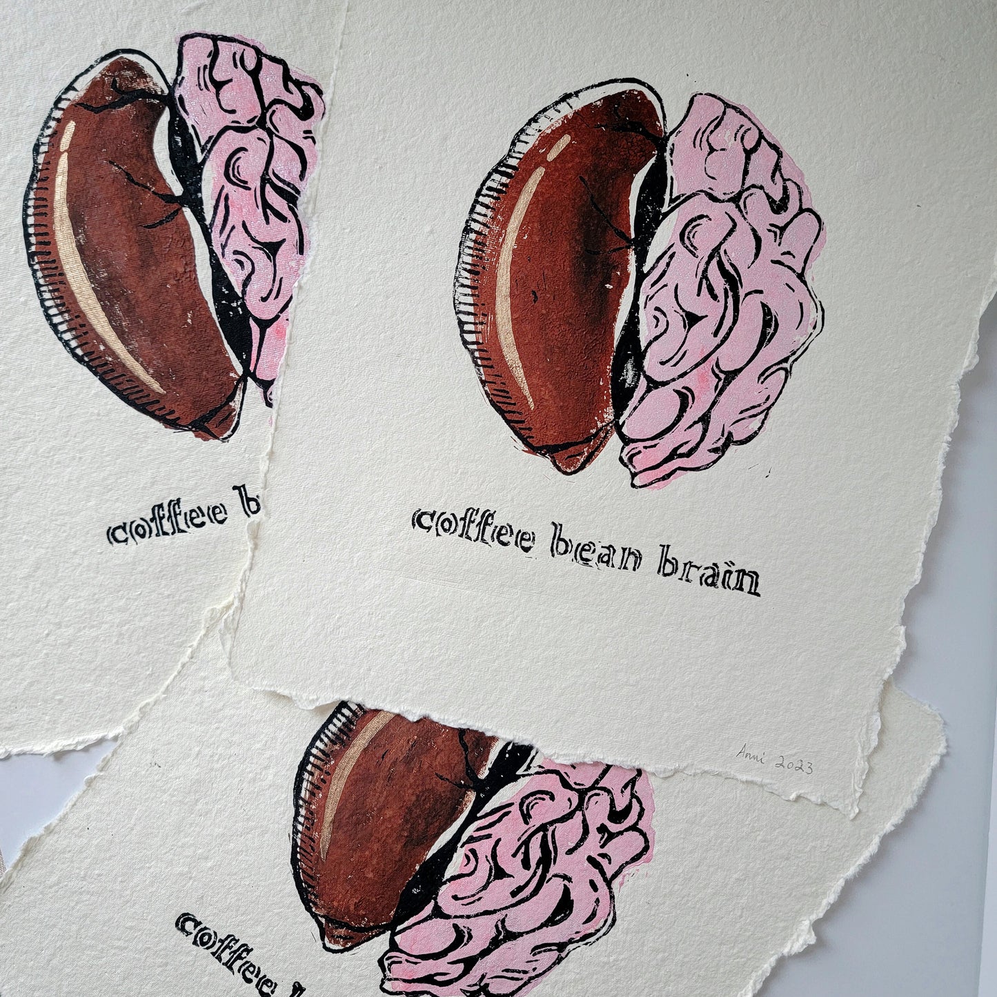 "Coffee Bean Brain" - signed linocut art print